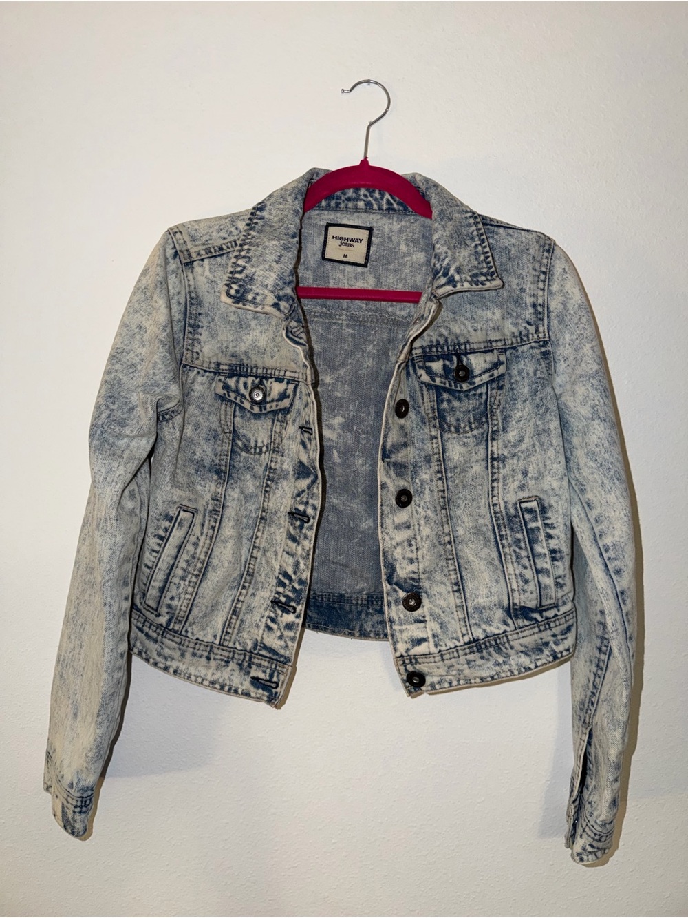 Highway Jeans - Acid Wash Light Blue Cropped Moto Denim Jacket - Women’s Medium - Picture 7 of 8
